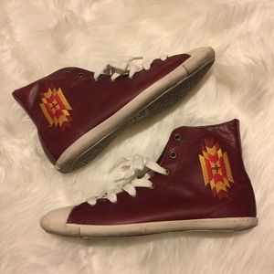 Converse Classic Leather Maroon Fur Sneakers Shoes